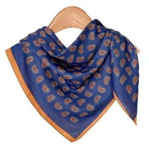 Vintage blue paisley print cotton linen square scarf women fashion neckerchief shawl main view