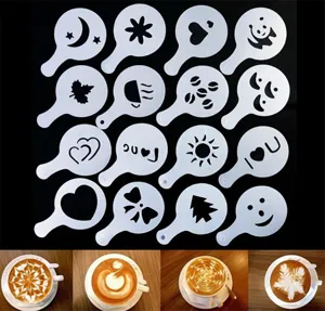 16pcs plastic coffee stencils set latte art molds for cappuccino dusting decoration templates