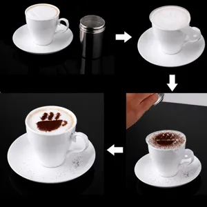 Coffee stencil set plastic duster mold template latte art tool for barista coffee decorating.