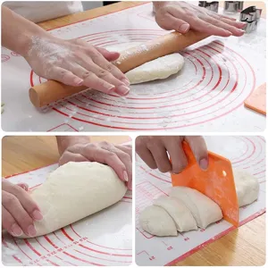 Large silicone kneading mat with measurement scales, non-stick pastry board for baking.