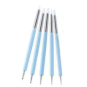 Silicone clay sculpting pens detail view, dual-ended dotting and shaping tools, light blue.