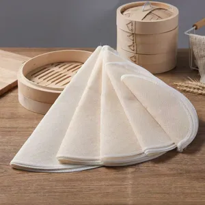 Reines Baumwoll Rundes Dampfgarer Tuch Antihaft Atmungsaktive Netzmatte Mit Kantenband Für Küche Teigtasche Brötchen
