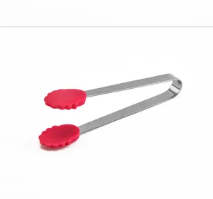 Mini-Zange aus Edelstahl mit rosa Silikonspitzen zum Servieren von Eiswürfeln und Zucker