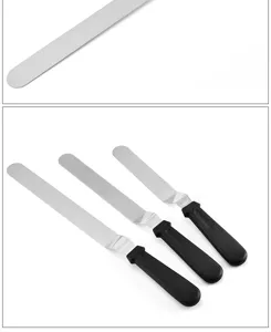 Lot de spatules à gâteau en acier inoxydable, spatule coudée de pâtisserie avec manche noir.