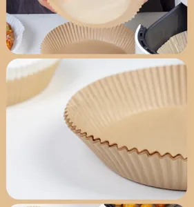 Disposable air fryer parchment paper liners, round non-stick baking paper trays for roasting.