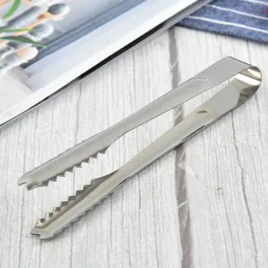 Thickened Stainless Steel Ice Tongs Kitchen Food Clips Serrated Design Ice Cube Tongs For Barbecue Bread Cooking