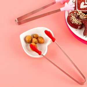 Edelstahl Lebensmittelzange Mini Zuckerzange mit silikon Herzen Hand für Küche Kochen.