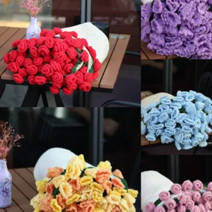 Handmade Knitted Rose Flower Shawl Blanket Women Crochet Floral Wrap Faux Cashmere Scarf Cozy Warm Gift