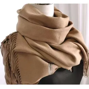 Solid color tassel imitation cashmere scarf warm long winter shawl for women daily wear