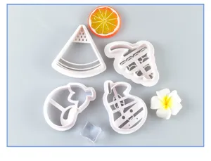 Fruit shaped baking molds set for cute steamed buns and pastries, durable plastic tools.