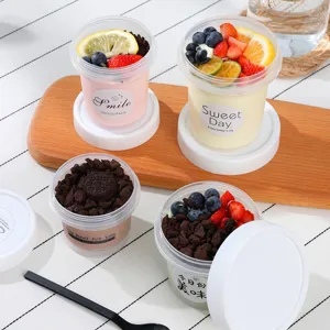 Bicchieri da Desserts in Plastica Trasparente Con Coperchi e Cucchiai Contenitori Usa e Getta per Pasticceria Frutta