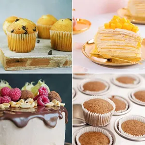 Cupcake und Kuchen Backszene Detail mit leckeren hausgemachten Muffins und geschichtetem Dessert.