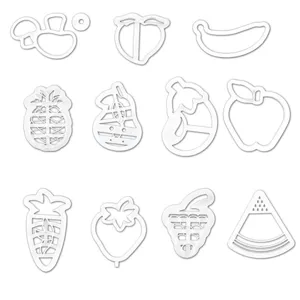 Set of 12 fruit shape pastry molds cartoon bun baking molds for homemade treats and desserts.
