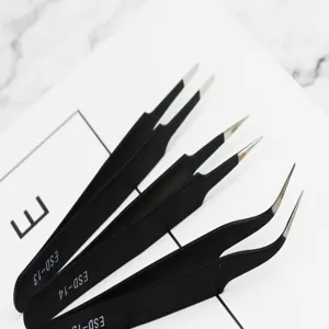 Stainless steel anti-static fine pointed curved tweezers set for precision baking and crafting work.