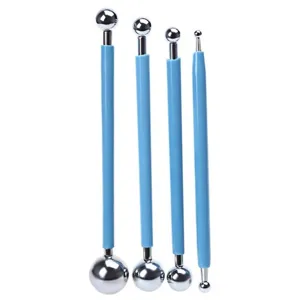 Double ended metal ball stylus tools set for polymer clay modeling, cake fondant and embossing crafts.
