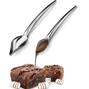 Stainless steel chocolate decorating spoon baking tool for pastry plate drawing dessert craft.