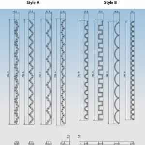 Detailed technical blueprint displaying precise dimensions for 8 wave lace cake border cutter molds.
