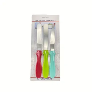 Set di 3 spatole per crema in acciaio inox per dolci strumenti di glassa da forno colorati.