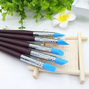 5-piece silicone tip clay sculpt tools with wooden handle for pottery and DIY craft