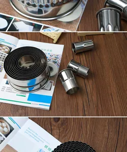 Stainless steel round cookie cutter and pastry mold set detail view, durable baking tools.