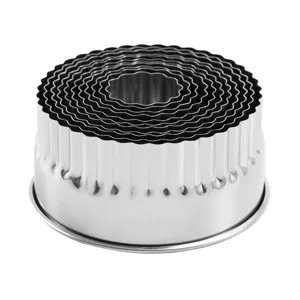 12-piece stainless steel round cookie cutter set, nested scalloped pastry and dumpling mold.