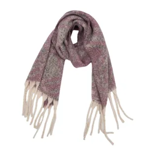 Women winter chunky tassel plaid scarf cozy boucle shawl fashion stylish warm neck wrap accessory