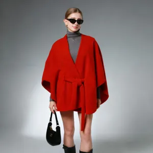 Women Winter Warm Solid Color Polyester Shawl Elegant Poncho Cape With Strap Fashion Casual Outerwear Apparel