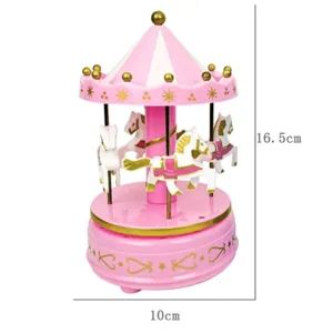 Pink carousel music box cake topper, cute spinning horse decoration for children birthday gift.