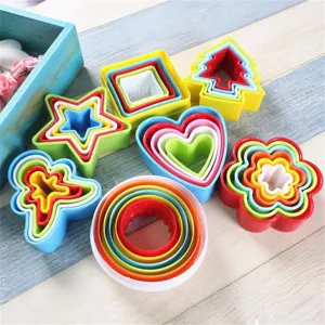 Colorful Plastic Cookie Cutters Set Nested Geometric Festive Shapes Mold For Baking Fondant Cake Pastry Kitchen