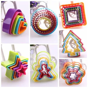 Colorful plastic cookie cutters and baking molds set for DIY pastry fondant cake biscuit making
