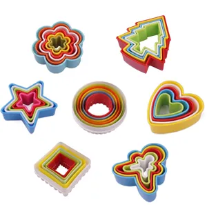 Colorful plastic cookie cutter set, nesting mold for baking biscuits and fondant cakes.