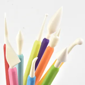 9-piece colorful fondant sculpting tools set for clay carving and DIY cake decorating.