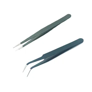 Stainless steel precision tweezers set, straight and curved tips for cake decoration crafting.