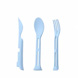 Portable wheat straw tableware set knife fork and spoon dimension size chart for kids display