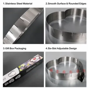 Molde de Repostería Anillo de Mousse en Forma de Corazón Ajustable de Acero Inoxidable con 6 Ranuras