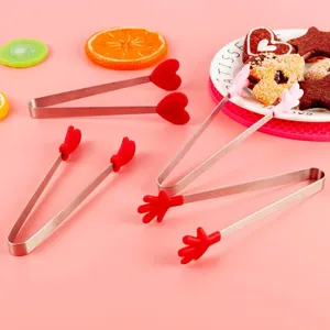 Mini edelstahl zange mit niedlichen silikon griffen in herz und handform für zucker und eis.