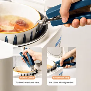 Ergonomic stainless steel anti-scald bowl clip kitchen hot dish retriever gripper tool blue