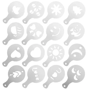 16pcs plastic coffee stencil set latte art molds milk spraying templates coffee decorating tools