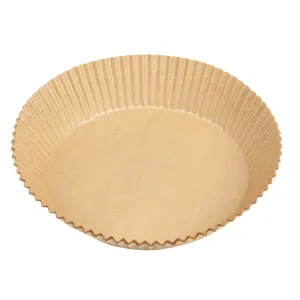 Disposable air fryer paper liner, unbleached brown baking parchment paper circle for cooking.