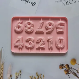 Silikon 0-9 Nummer Lutscher Schokolade Form DIY Backwerkzeug rosa Harz Kunst Kuchen