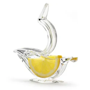 Clear acrylic bird lemon squeezer detail, mini manual fruit juicer slice clip for kitchen use.