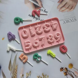 0-9 Zahlen Lutscher Silikonform DIY Schokolade Bonbon Kuchen Deko Backform Set