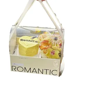 Caja de regalo transparente para tarta y flores, diseño romántico para san valentín.