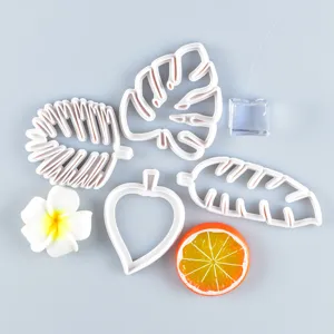 Tropical leaf cookie cutter set, plastic fondant molds for DIY baking, cake decorating tools.