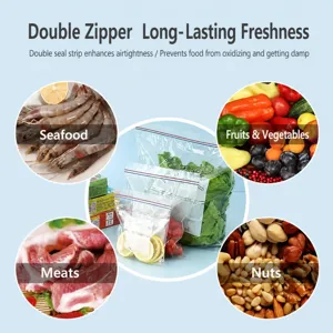Thickened food storage bags with double seal strips for refrigerator freezing and fresh keeping.