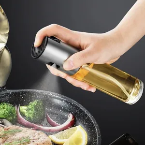 Glass oil sprayer bottle for cooking, kitchen press-type olive oil dispenser for barbecue and air fryer