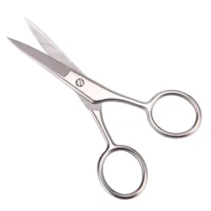 Ciseaux de soin en acier inoxydable pour barbe et sourcils, outil de beauté précis et tranchant.