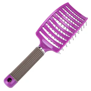 Gebogen ventilatie-haarborstel met ergonomisch antisliphandvat voor dagelijkse styling en massage.