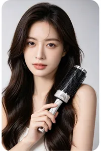Professional thermal aluminum round hair brush with nylon bristles for styling and curling hair.