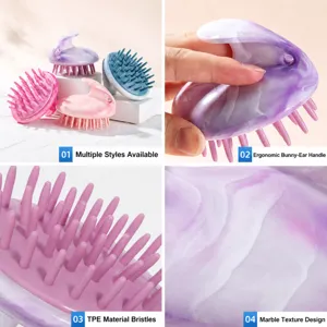 Siliconen hoofdhuid massage shampoo borstel met ergonomisch handvat en zachte TPE haren